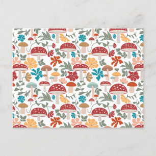 Mushrooms & Floral Mid Century Modern Pattern Holiday Postcard