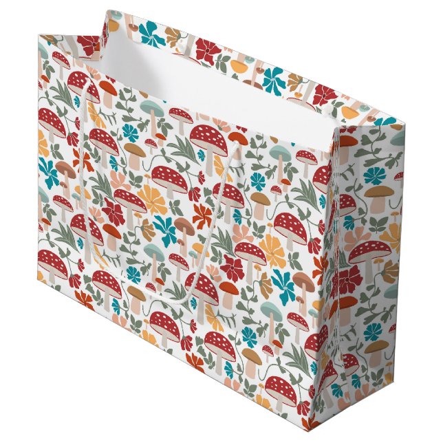 Mushrooms & Floral Mid Century Modern Pattern Large Gift Bag (Front Angled)