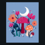 Mushrooms & florals - moonstone blue & burnt pink poster<br><div class="desc">Mushrooms & florals illustration - moonstone blue & burnt pink</div>