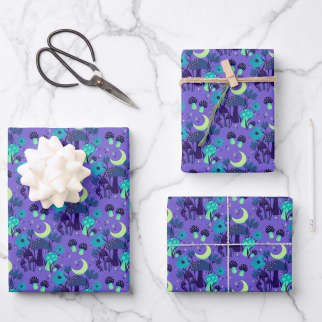 mushrooms & florals - Purple blueberry Wrapping Paper Sheet (Front)
