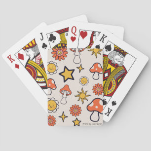 Mushrooms, Flowers, & Stars Tan Playing Cards