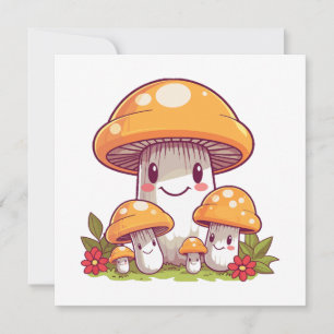 Mushrooms foraging, happy kawaii style