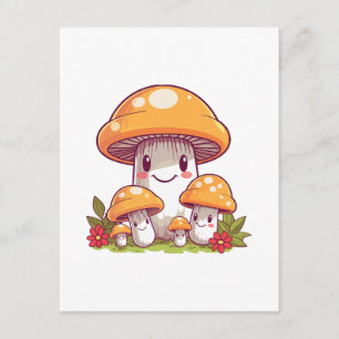 Mushrooms foraging, happy kawaii style enclosure card