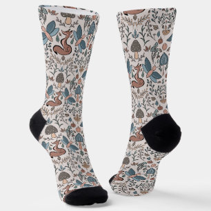 Mushrooms Fox & Dragonfly Cute Autumn Pattern Socks