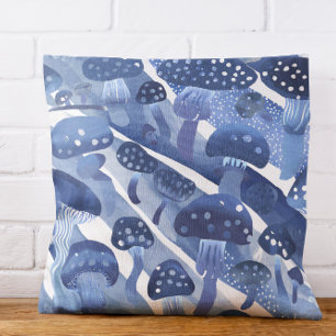 Mushrooms fungi Toadstools abstract blues sea Throw Pillow