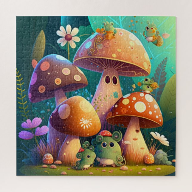 Mushrooms green florals in the field   jigsaw puzzle (Vertical)