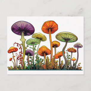 Mushrooms green orange postcard