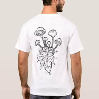 mushrooms growing out of crystals on a t-shirt