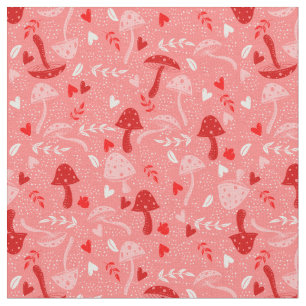 mushrooms heart leaves forest whimsical valentines fabric