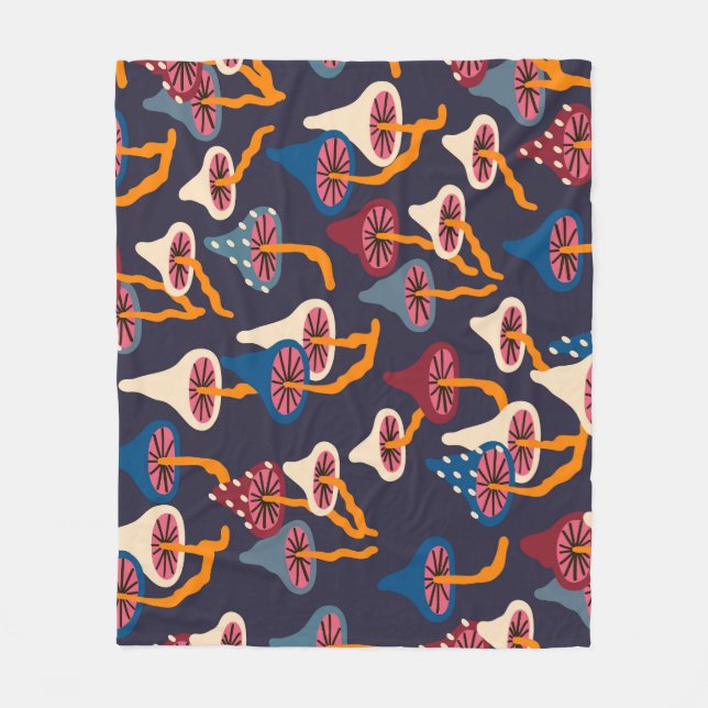 Mushrooms Illustration Fabric Wrapping Pattern Fleece Blanket (Front)