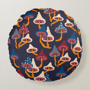 Mushrooms Illustration Fabric Wrapping Pattern Round Pillow