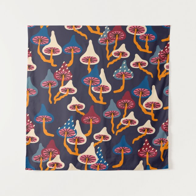 Mushrooms Illustration Fabric Wrapping Pattern Tapestry (Front)