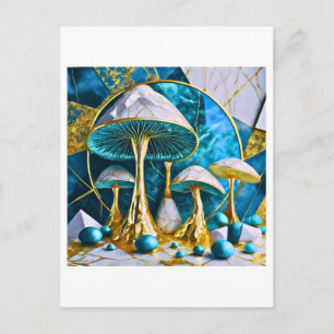Mushrooms in Blue and Gold Geometric Surreal  Postcard