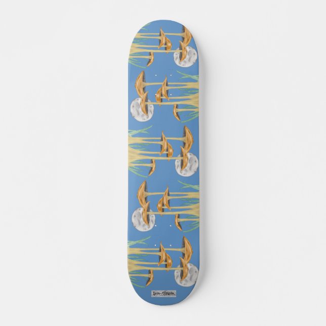 Mushrooms In Moonlight Cut-Out Skateboard (Front)