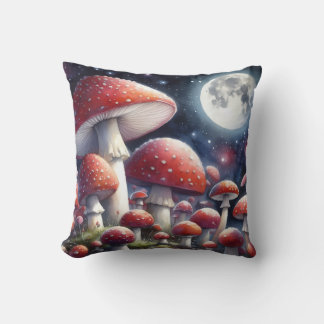 Mushrooms in Moonlight Throw Pillow