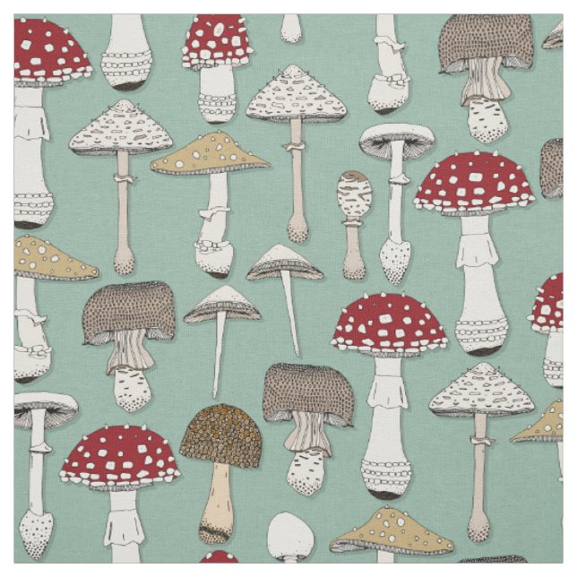 mushrooms jade fabric (Swatch)