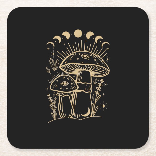 Mushrooms & Minimalism Cottage  Aesthetic Goblinco Square Paper Coaster (Front)