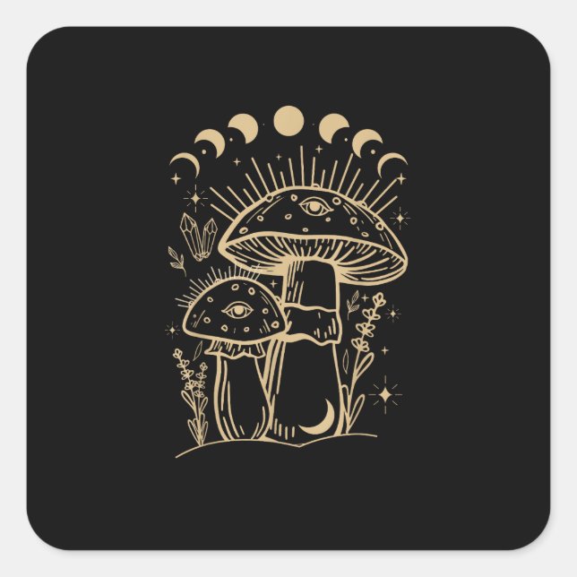 Mushrooms & Minimalism Cottage  Aesthetic Goblinco Square Sticker (Front)