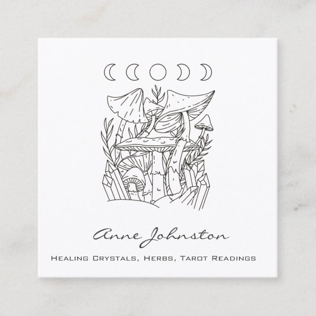 Mushrooms, Moons, and Crystals Square Business Card (Front)
