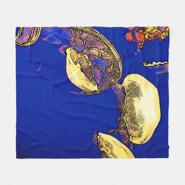 Mushrooms of the Sea - Jellyfish Fleece Blanket (Front (Horizontal))