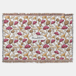 Mushrooms Pattern custom name throw blanket