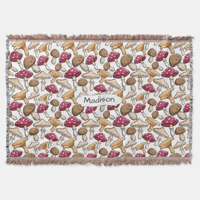 Mushrooms Pattern custom name throw blanket (Front)