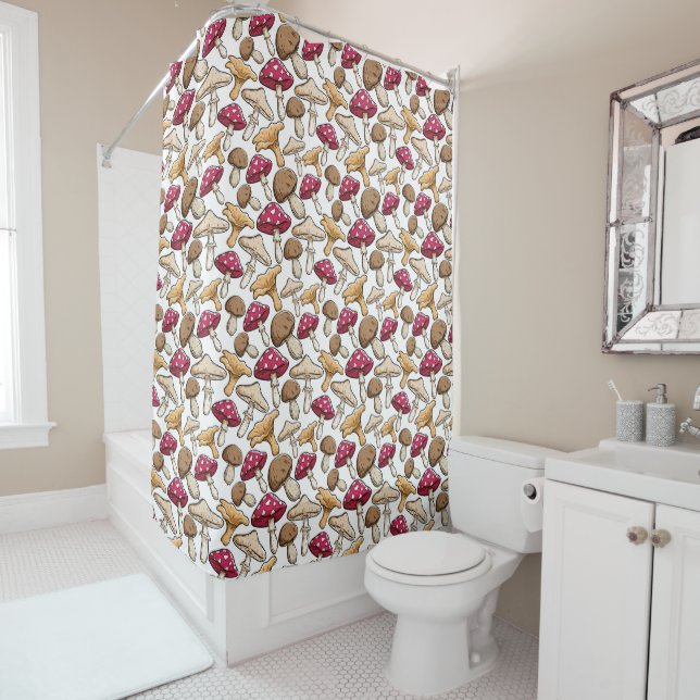 Mushrooms Pattern shower curtain (In Situ)