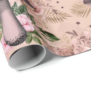 Mushrooms Pink Woodland God Floral Vintage Wrapping Paper