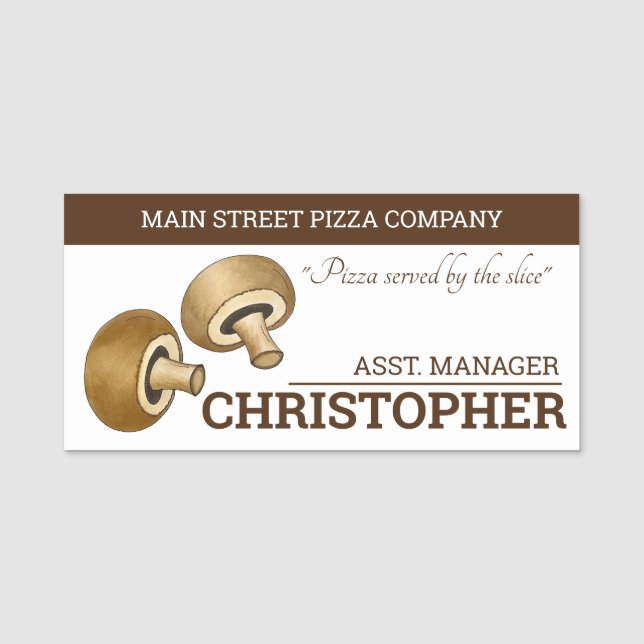 Mushrooms Pizza Toppings Pizzeria Italian Food Name Tag (Front)