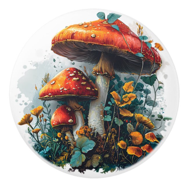 Mushrooms Retro Vintage Antique Style Ceramic Knob (Front)