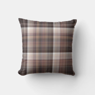 Mushrooms Rustic Brown Plaid Throw Pillow