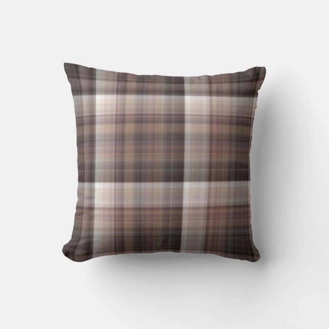 Mushrooms Rustic Brown Plaid Throw Pillow (Front)
