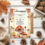 mushrooms rustic whimsical Fall baby shower Invitation<br><div class="desc">little mushroom forest watercolor rustic whimsical baby shower
rustic whimsical baby shower autumn colours country theme  and foliage illustrations wood custom  terracotta little mushroom ladybug nature  cheerful boho cottage core cute psychedelic generative-content our fungi gender neutral butterfly frog wild moth snail toadstool leaf lovers brown theme pine cone squirrel</div>