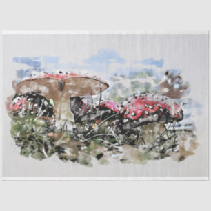 Mushrooms Toadstool Watercolor Decoupage  Tissue Paper