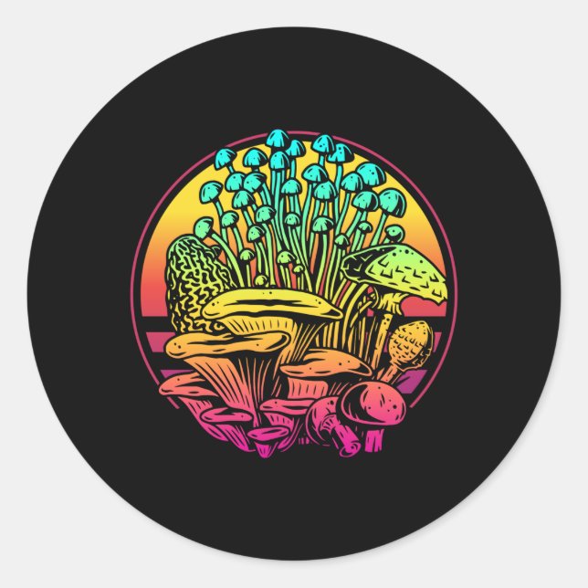 Mushrooms Vaporwave Classic Round Sticker (Front)
