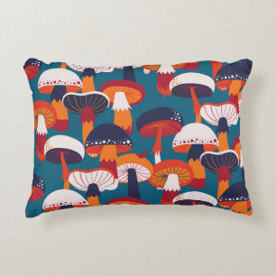 Mushrooms variety, vintage seamless illustration. accent pillow