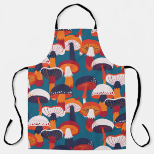 Mushrooms variety, vintage seamless illustration. apron