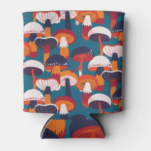 Mushrooms variety, vintage seamless illustration. can cooler