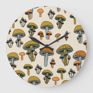 Mushrooms vintage pattern large clock