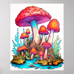 Mushrooms White Background Wall Poster