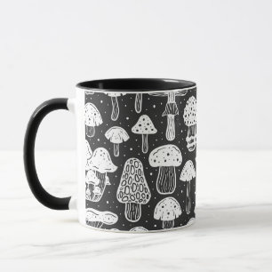 Mushrooms Wicca Pagan Black And White Coffee Mug
