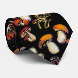 Mushrooms with black background neck tie