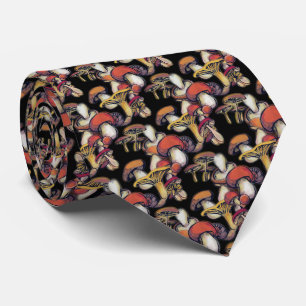 Mushrooms with black background neck tie