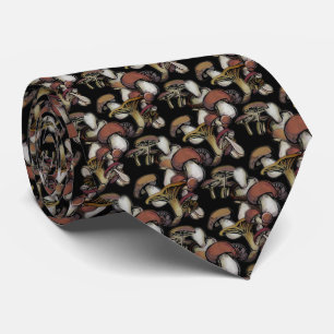 Mushrooms with black background neck tie