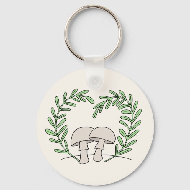 Mushrooms with Heart Fern Leaves Keychain (Front)
