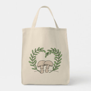 Mushrooms with Heart Fern Leaves Tote Bag
