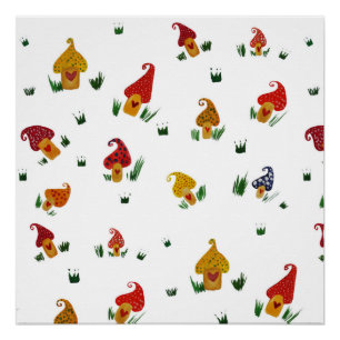 Mushrooms with hearts Poster Paper (Semi-Gloss)