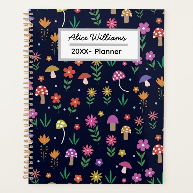 Mushrooms with Whimsical Flowers Personalized  Planner (Front)