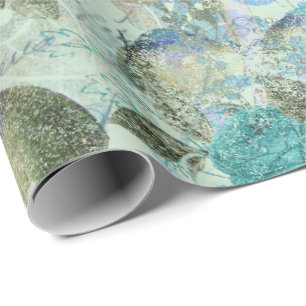 Mushrooms Woodland Pink Old Letter Aqua Blue Grung Wrapping Paper