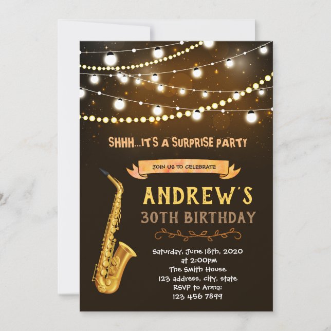 Music adult birthday theme invitation (Front)